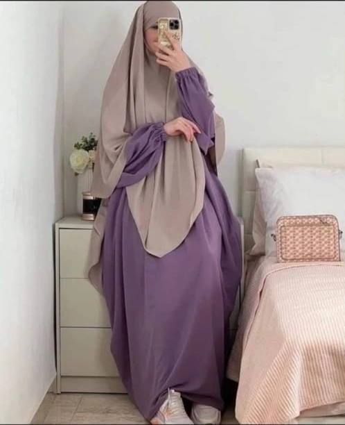 Lavender and lilac modest look