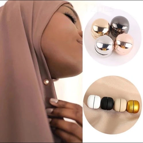 Close-up hijab pin styling detail